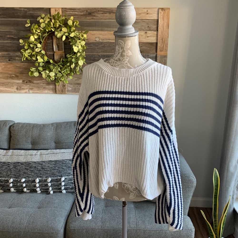 Aerie Knit Flare Sleeve Sweater with Stripes